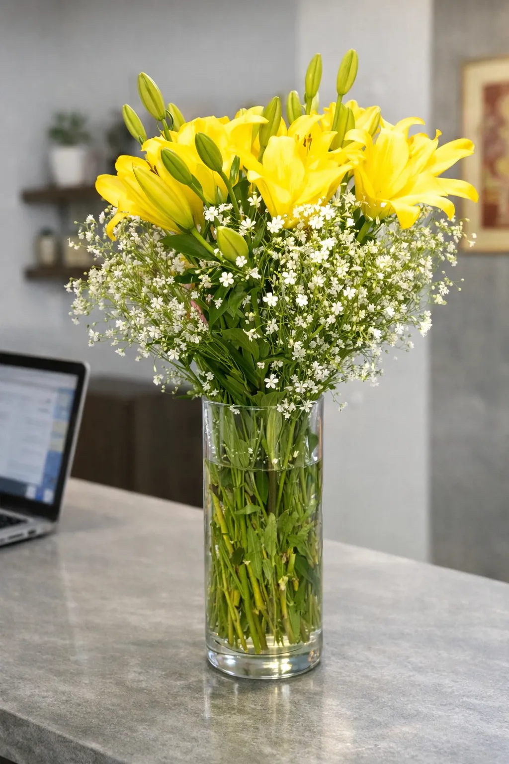 Elegant Yellow Lily Vase Arrangement