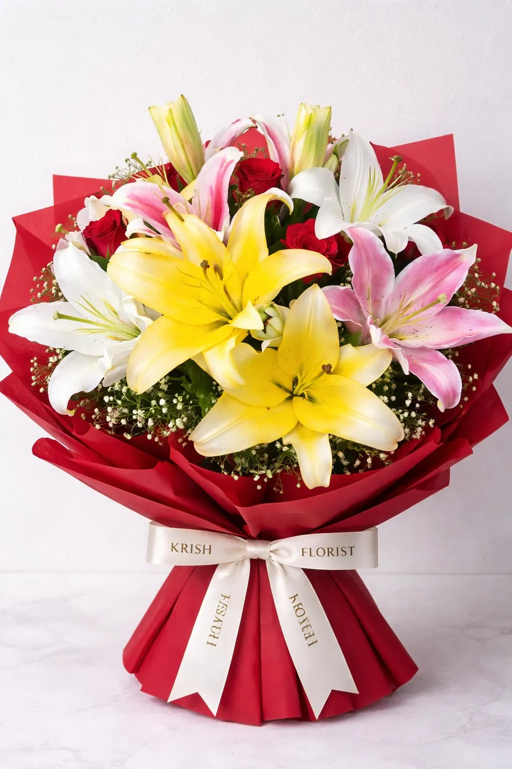 Luxury Mixed Lily & Rose Bouquet | Premium Flowers Delhi – Krish Florist