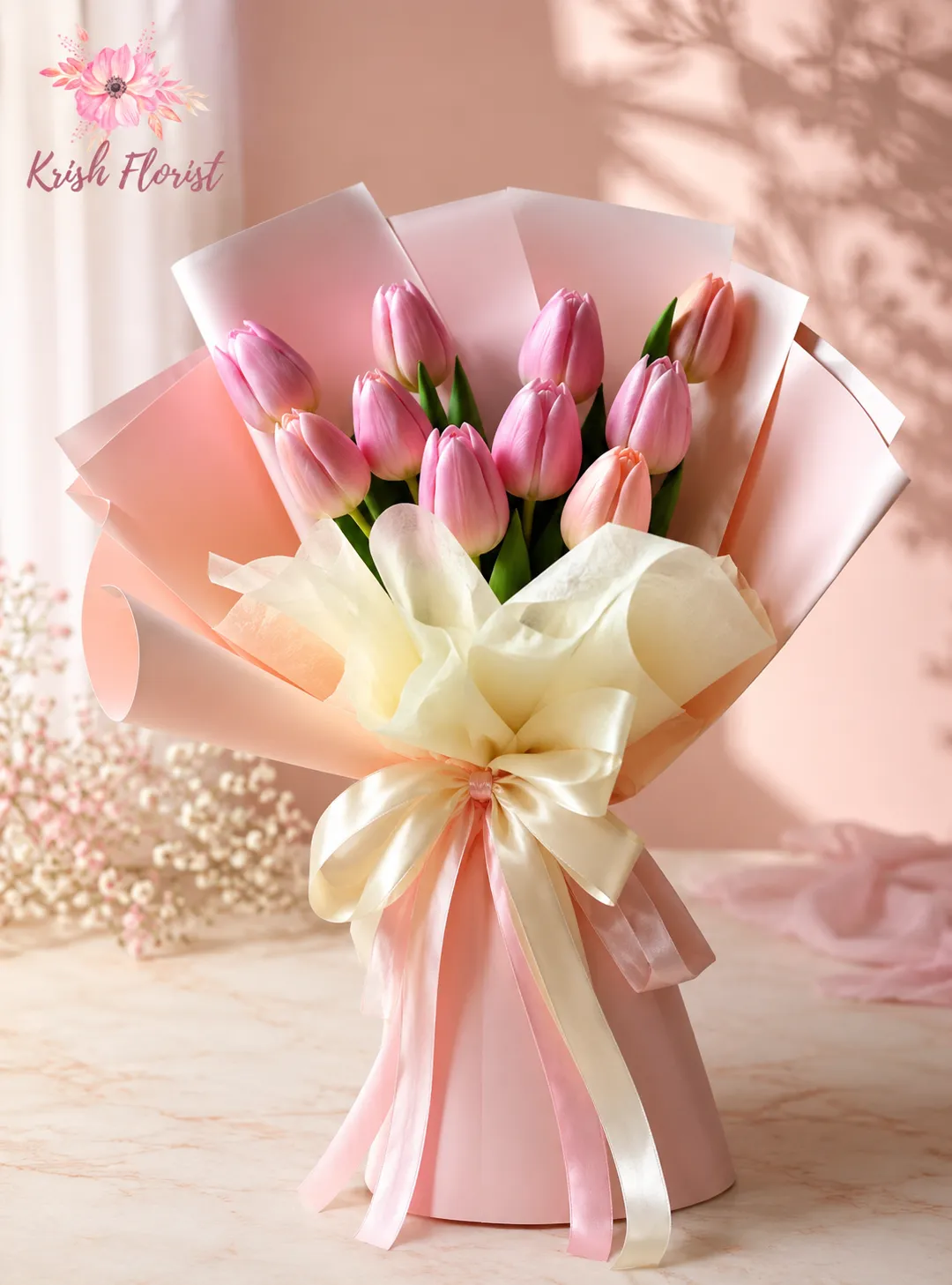 Blush Pink Tulip Bouquet – 10 Fresh Premium Tulips