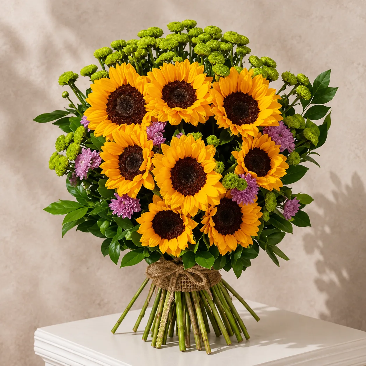 Premium Sunflower & Green Chrysanthemum Bouquet