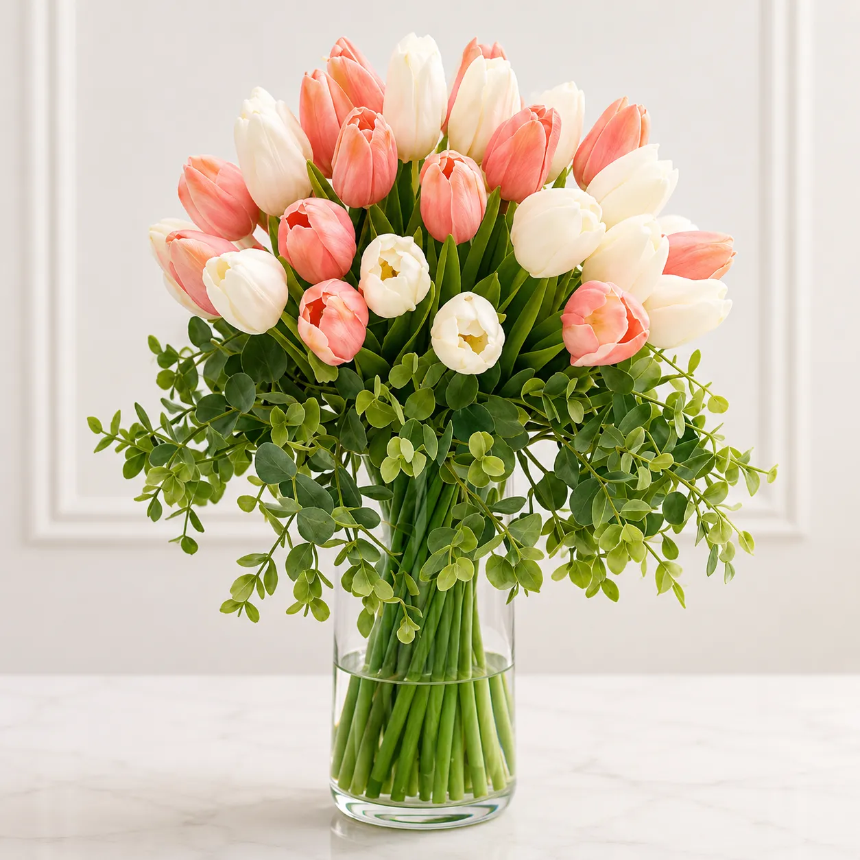 Premium Peach & White Tulip Vase Arrangement