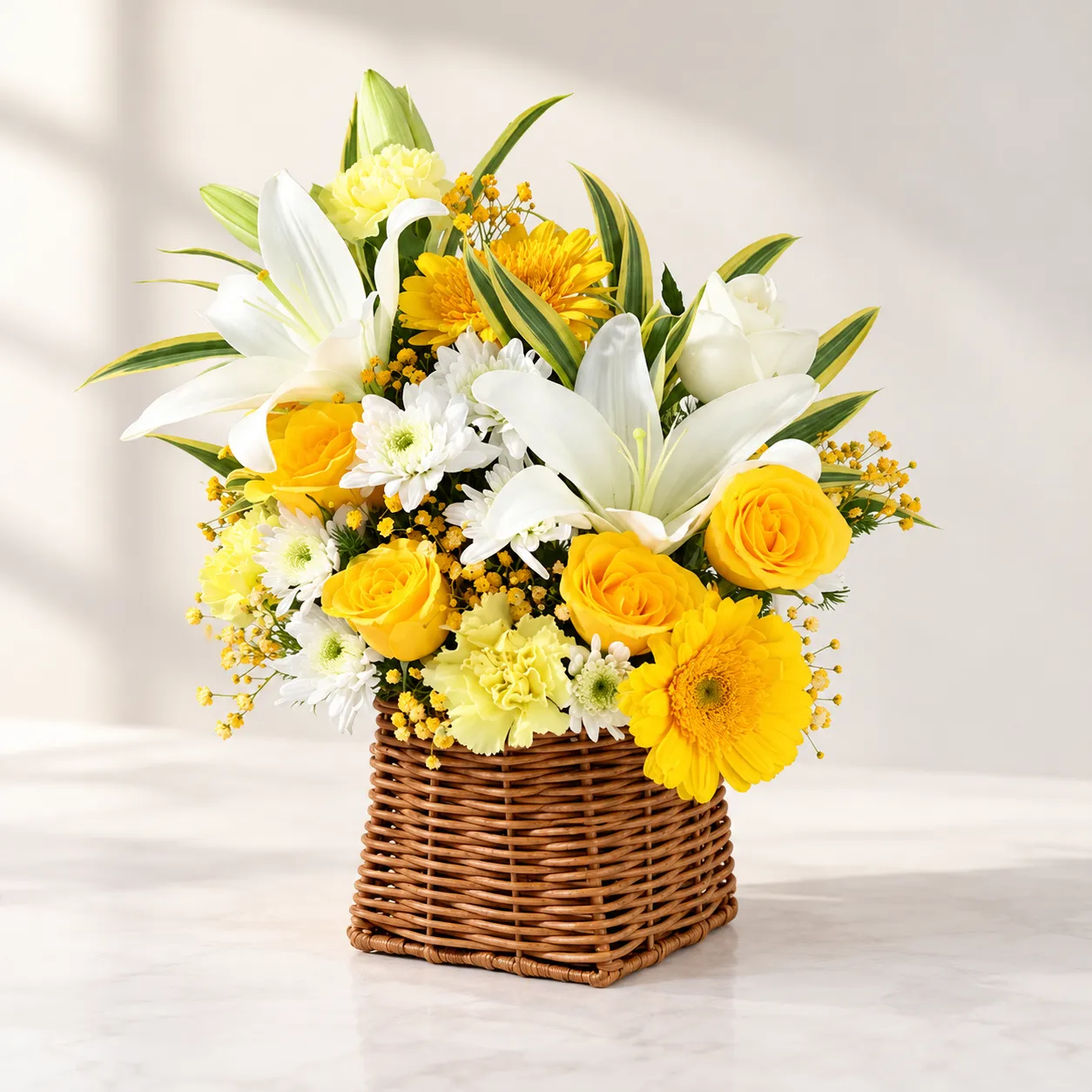 Sunshine Lily & Rose Flower Basket