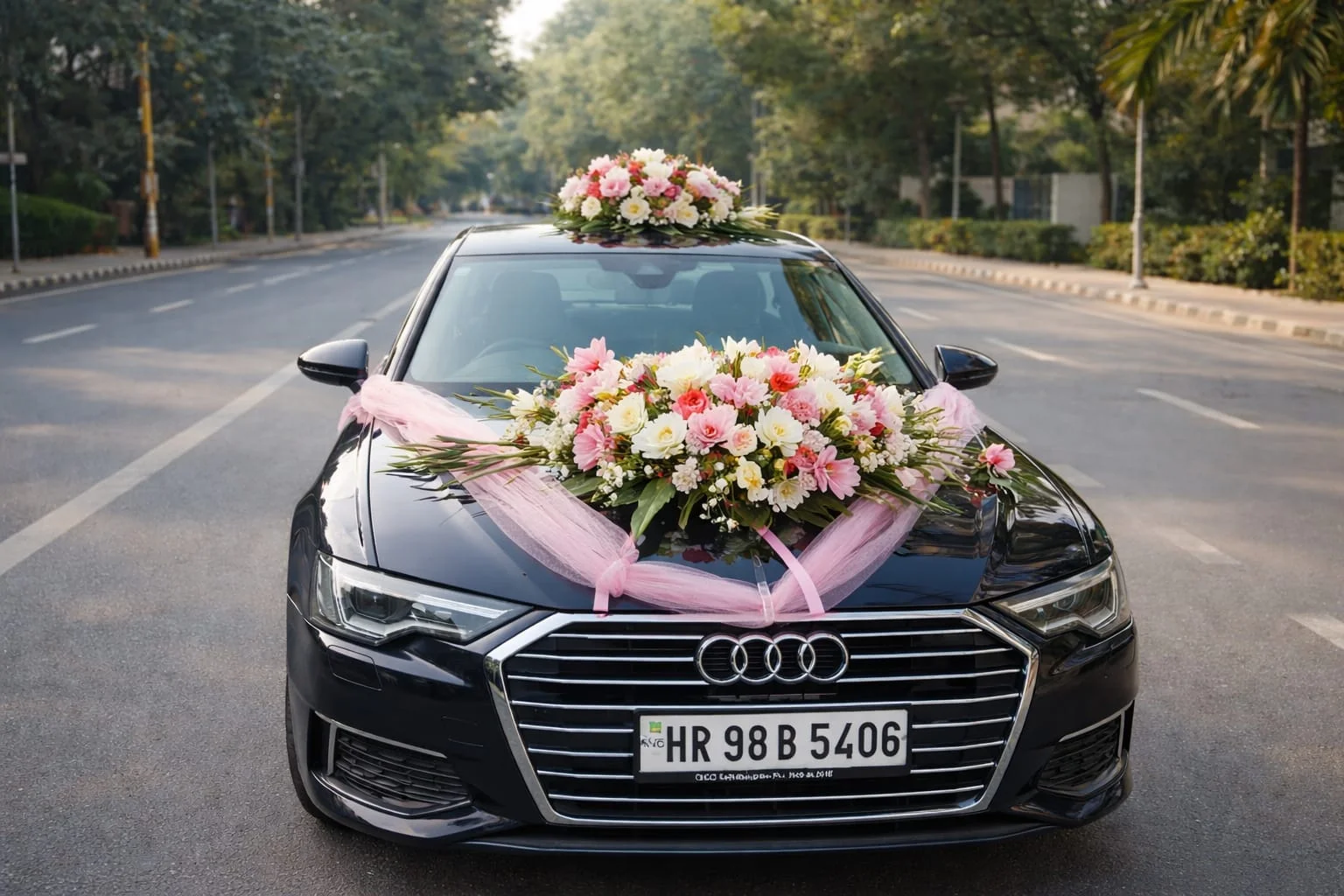 Luxury Wedding Car Flower Decoration – Premium Floral Setup