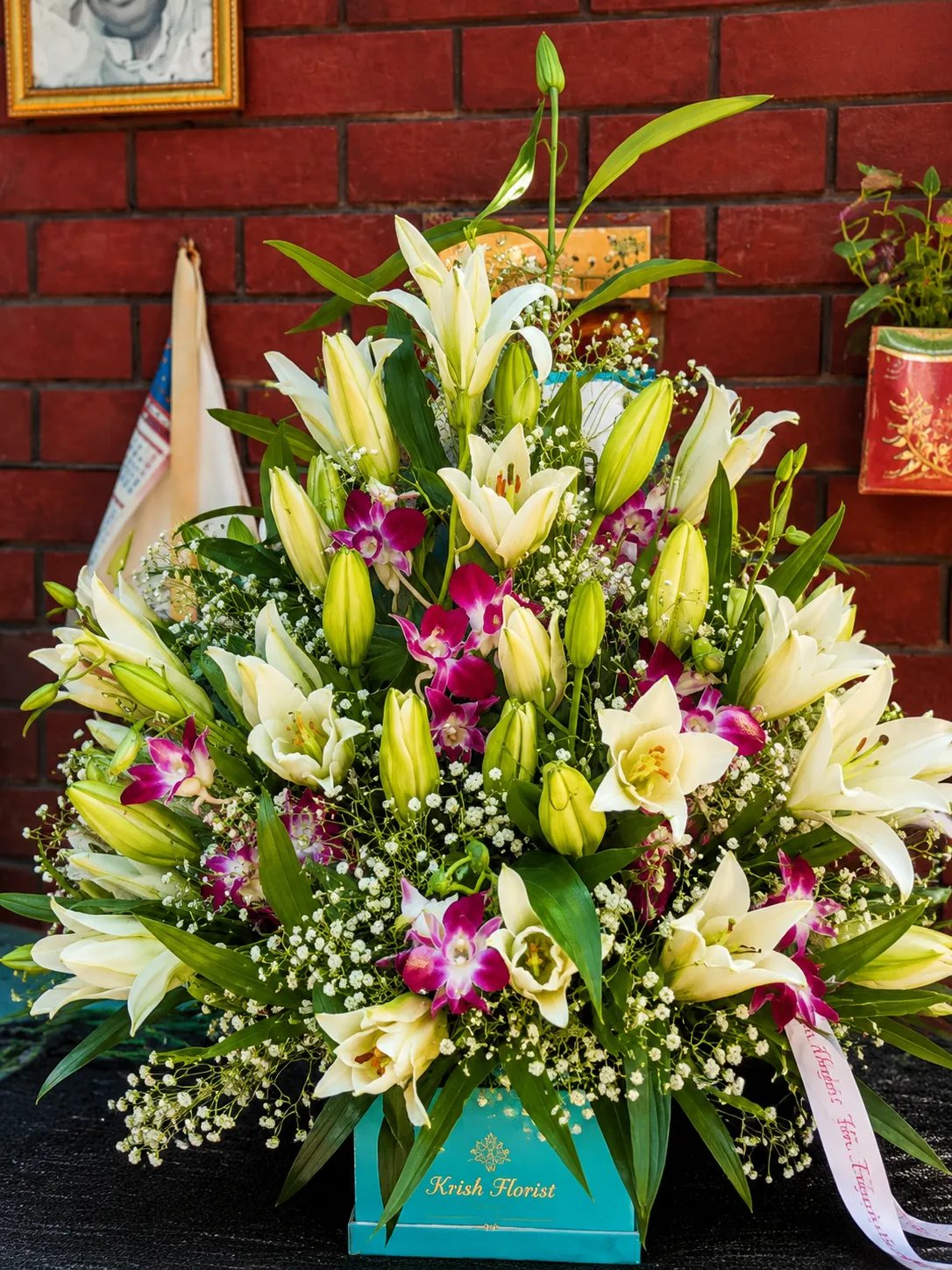 Luxury White Lily & Purple Orchid Flower Box | Premium Floral Arrangement Delhi – Krish Florist