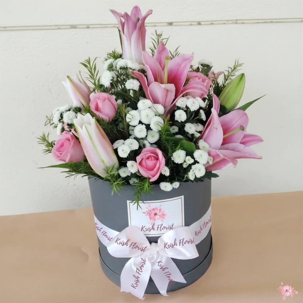 Luxury Pink Lily & Rose Flower Box | Premium Floral Arrangement Delhi – Krish Florist