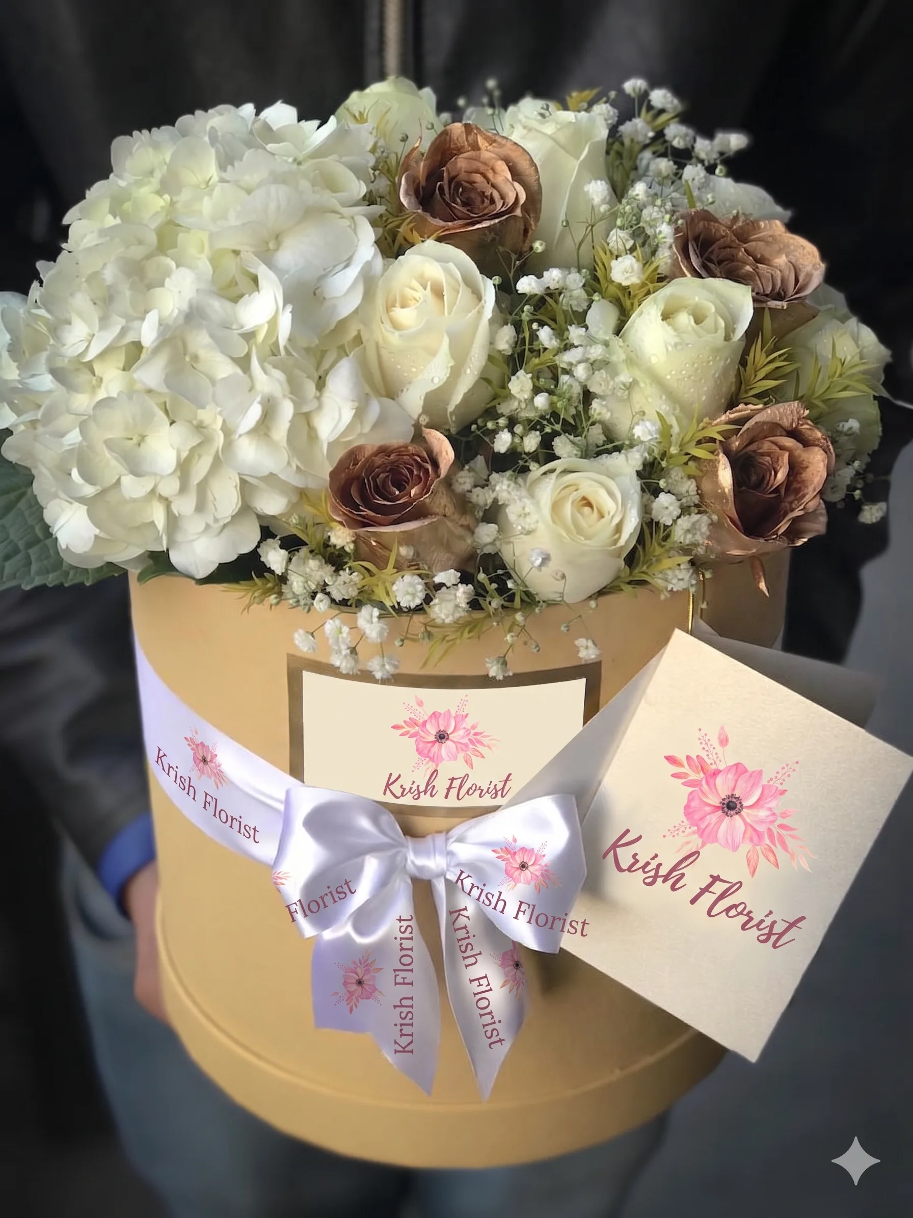 Luxury White Hydrangea & Champagne Rose Flower Box