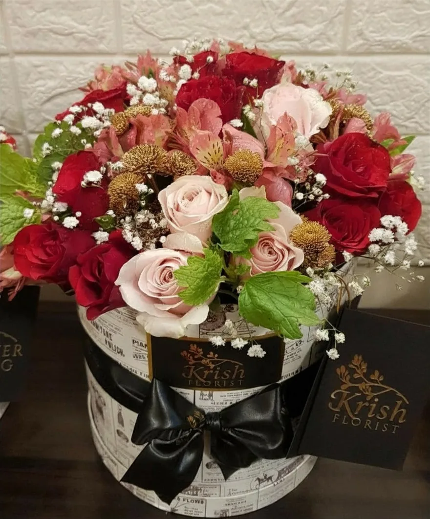 Luxury Red & Pink Rose Flower Box Arrangement