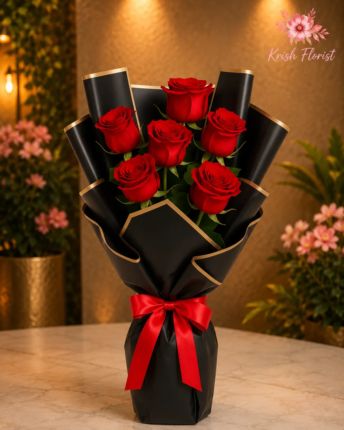 Luxury Black Wrapped Red Rose Bouquet – Premium Romantic Flower Gift