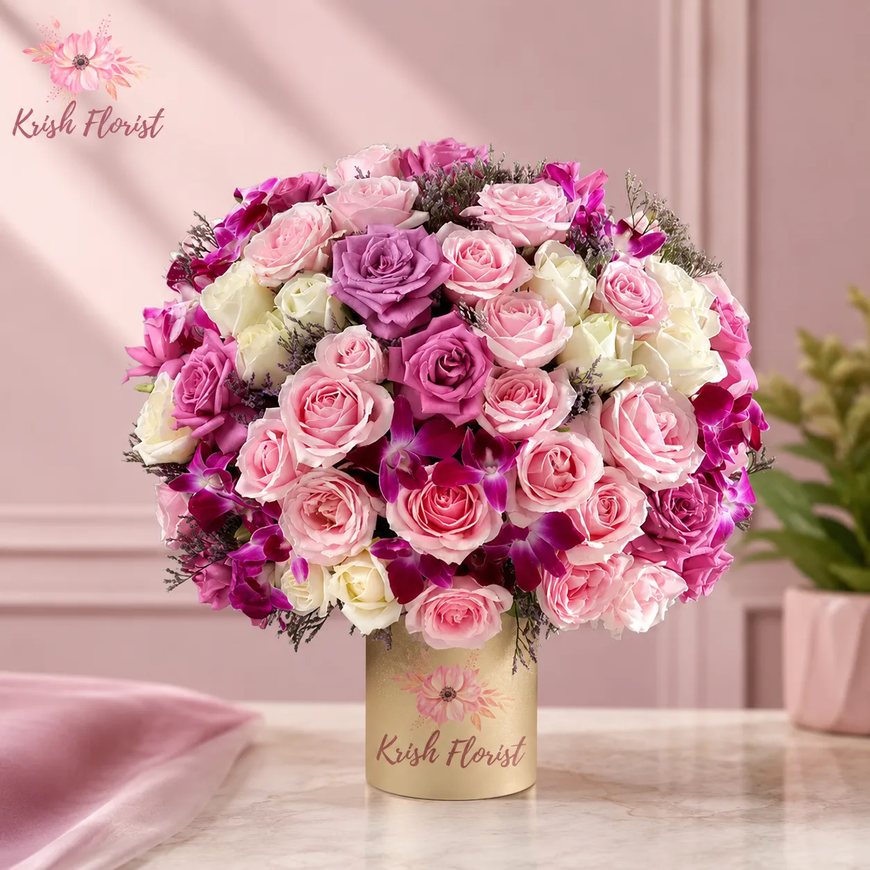 Luxury Pink Rose & Orchid Flower Box