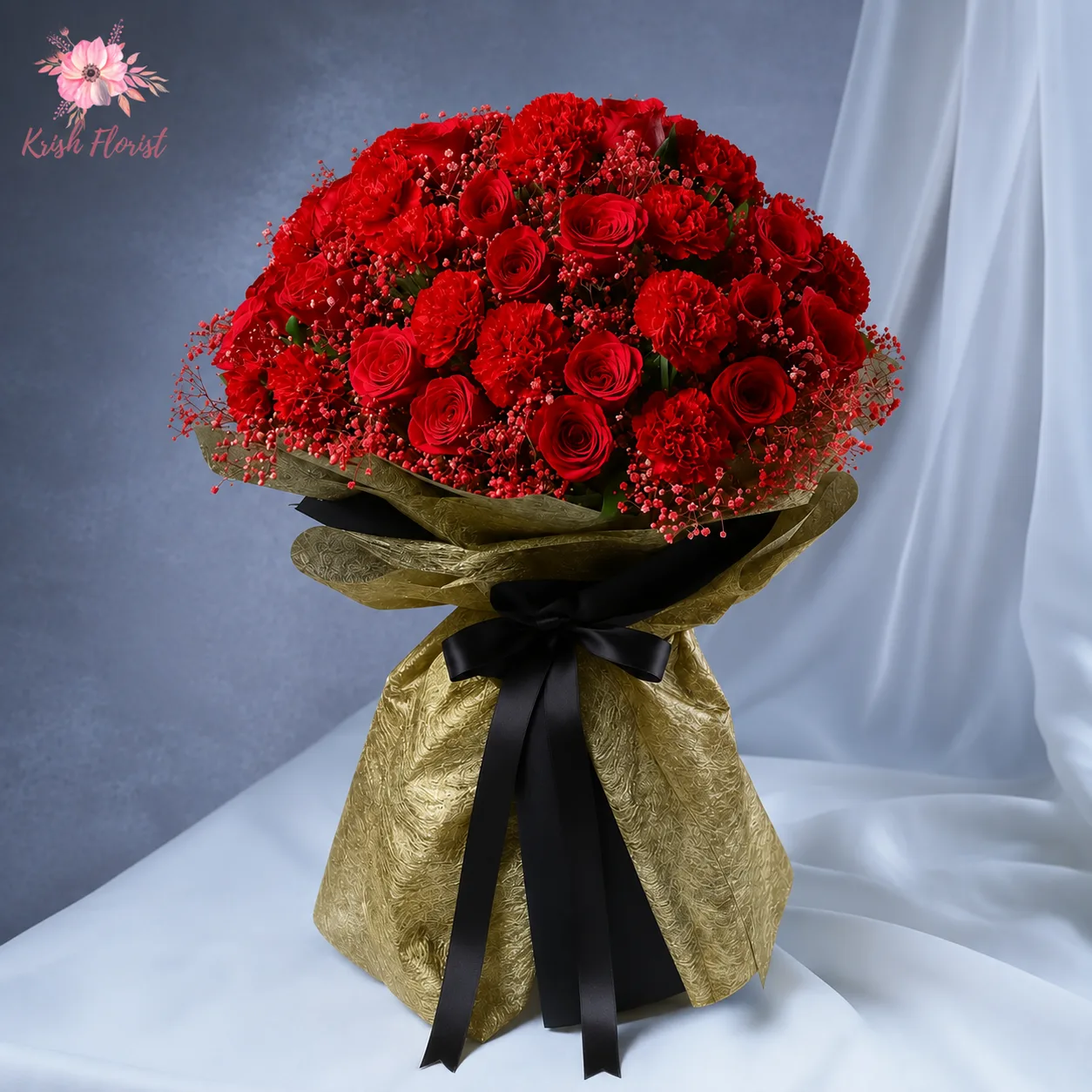 Luxury Red Rose & Red Carnation Bouquet | Premium Flower Bouquet Delivery in Delhi