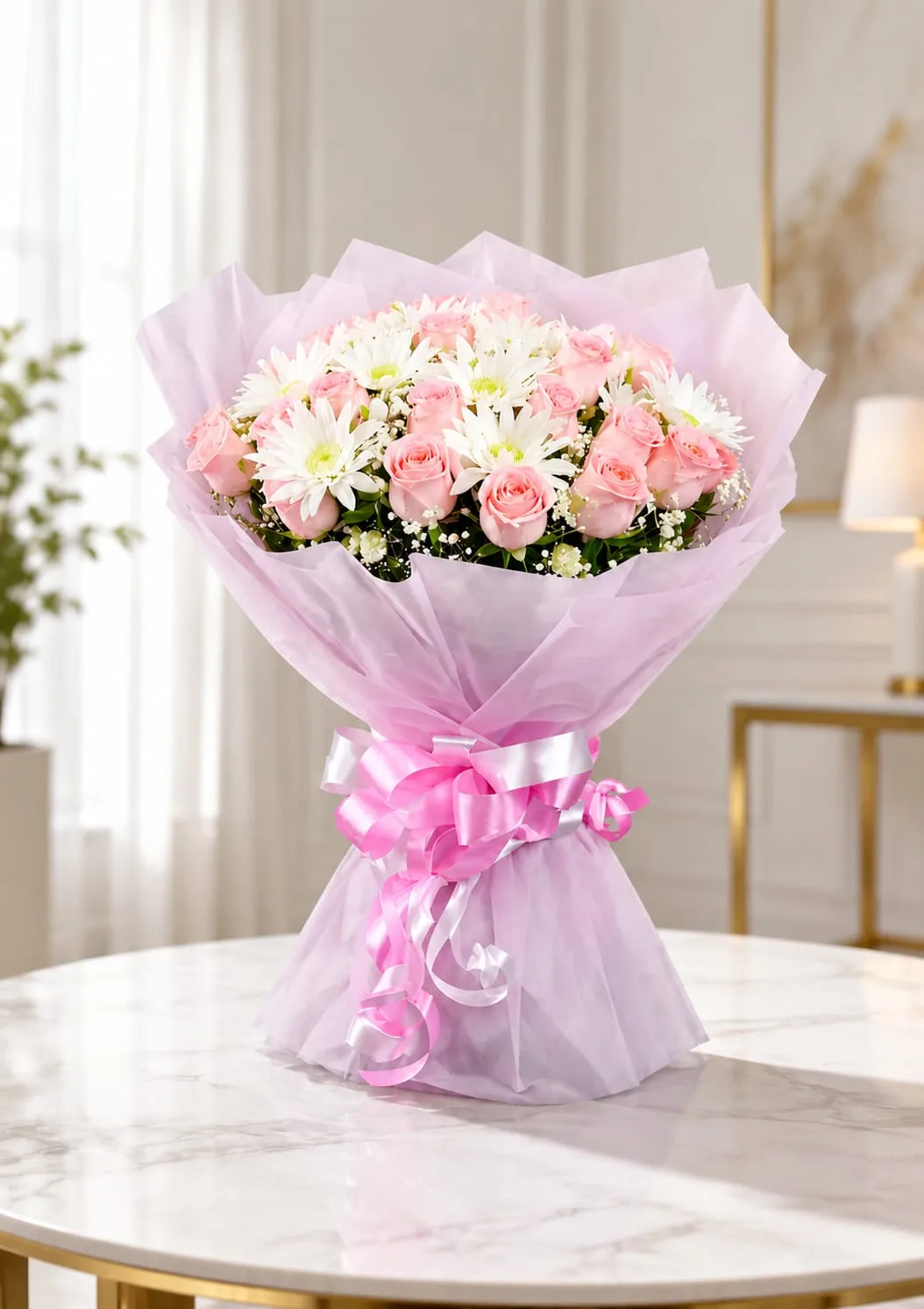 Pink Rose & White Daisy Premium Bouquet