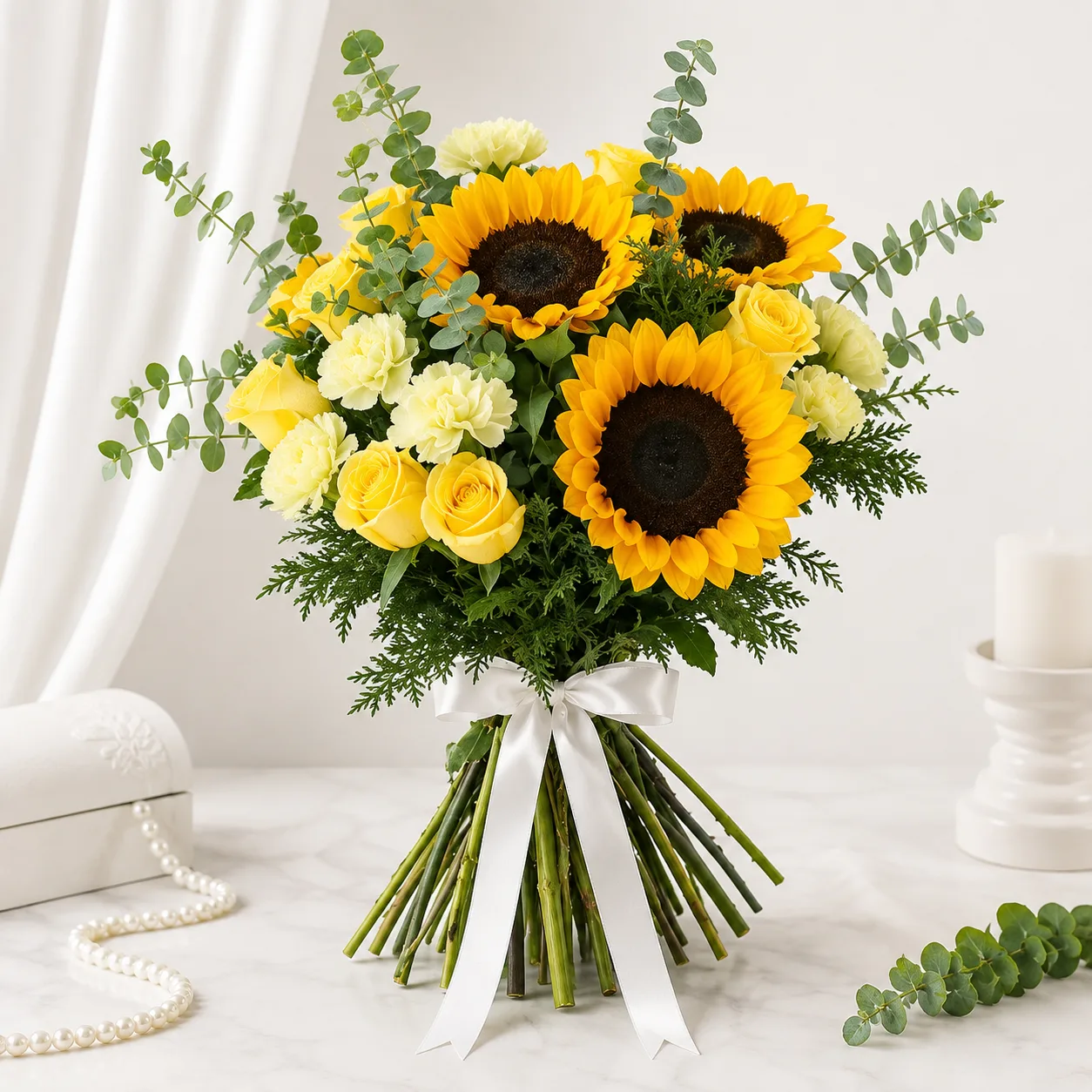 Premium Sunflower & Yellow Rose Bouquet