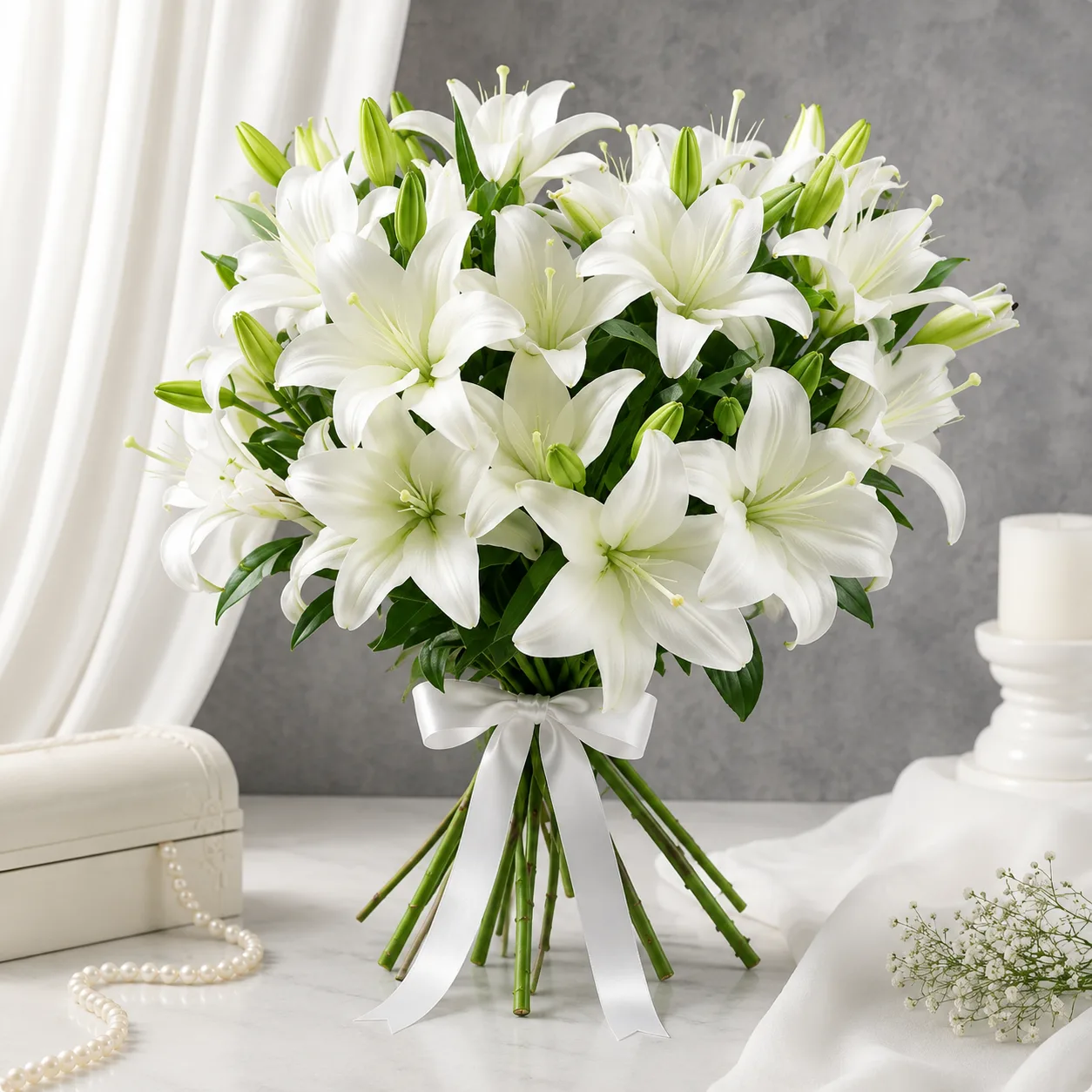 Premium White Lily Hand-Tied Bouquet