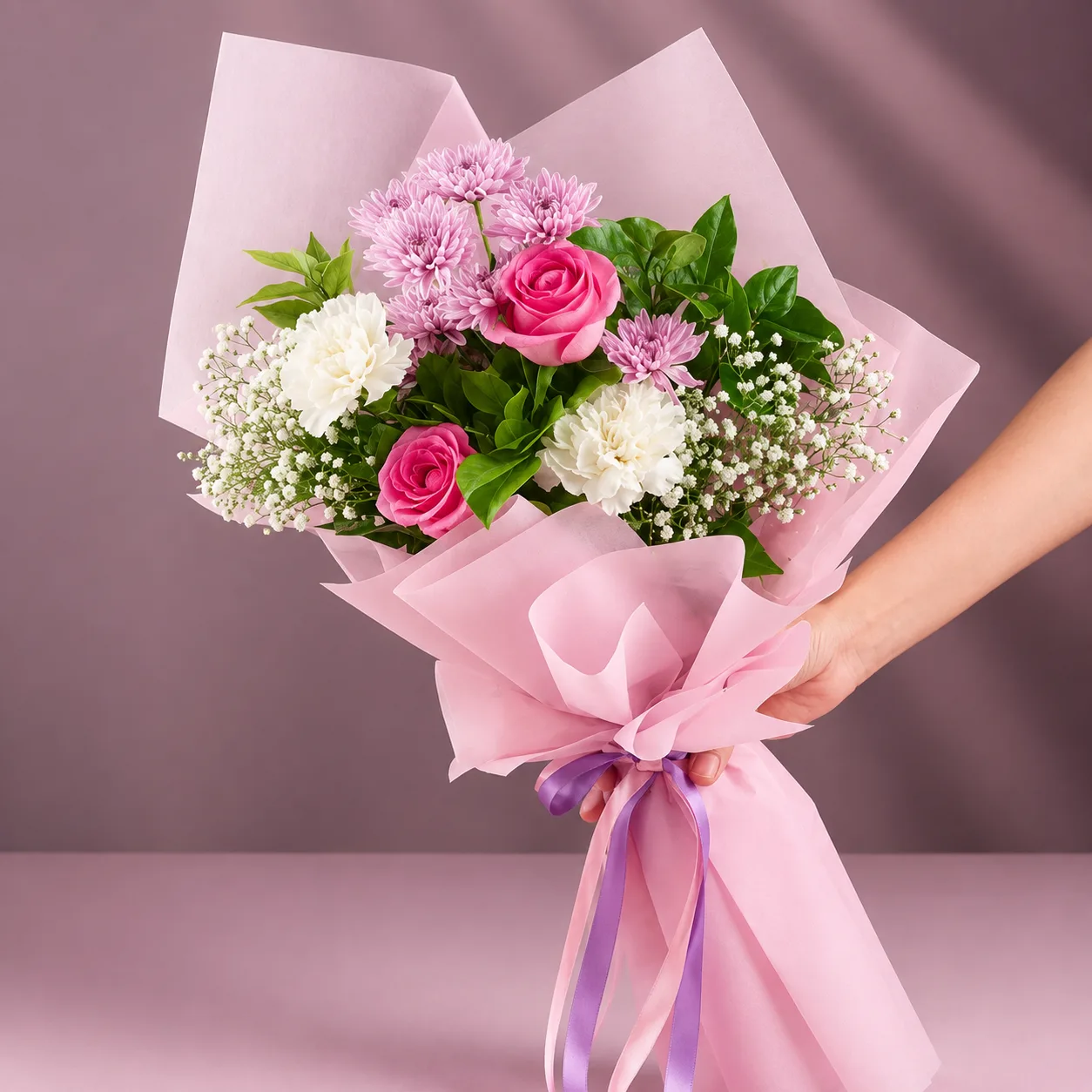 Premium Pink & White Mixed Flower Bouquet