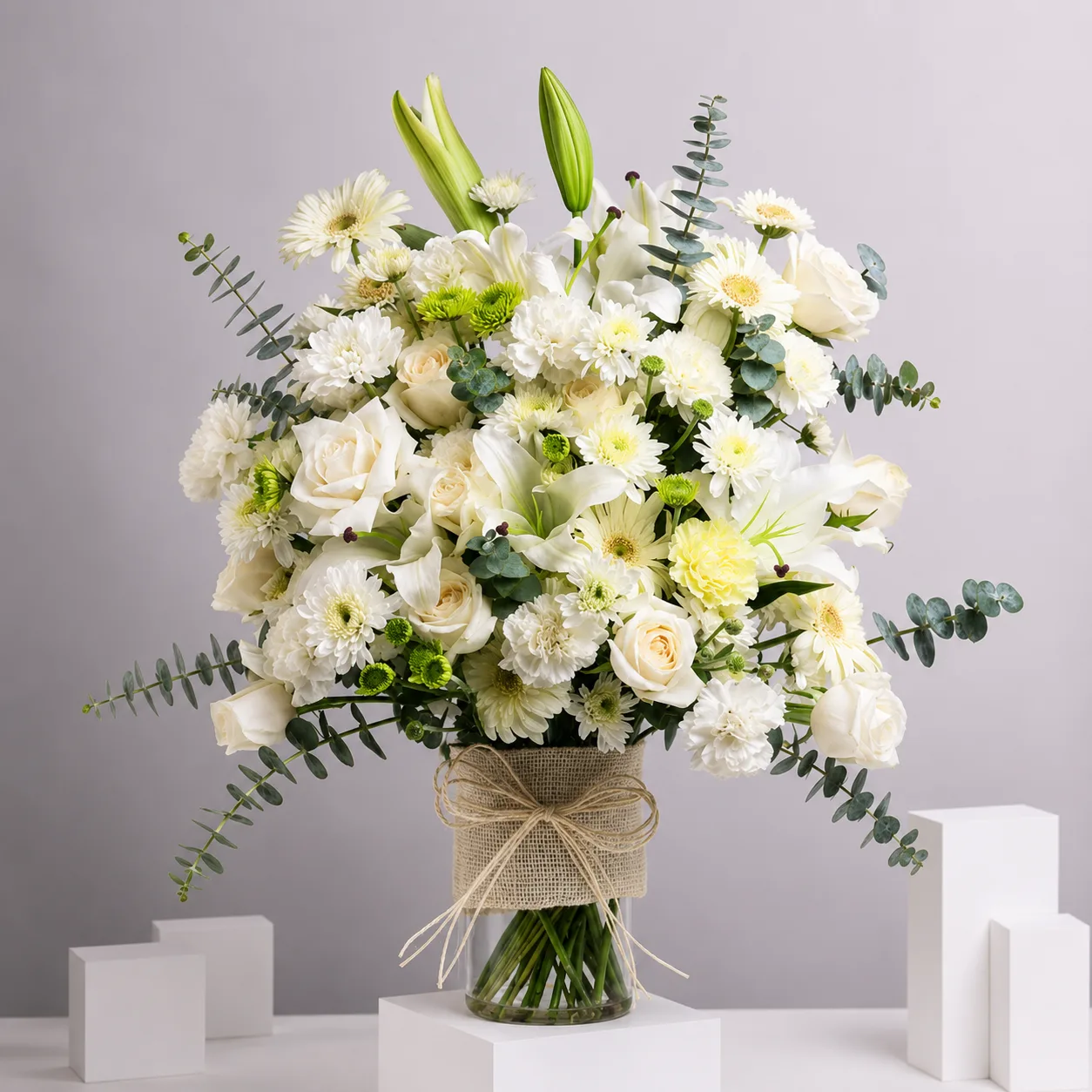 Premium White Mixed Flower Vase Arrangement with Lilies