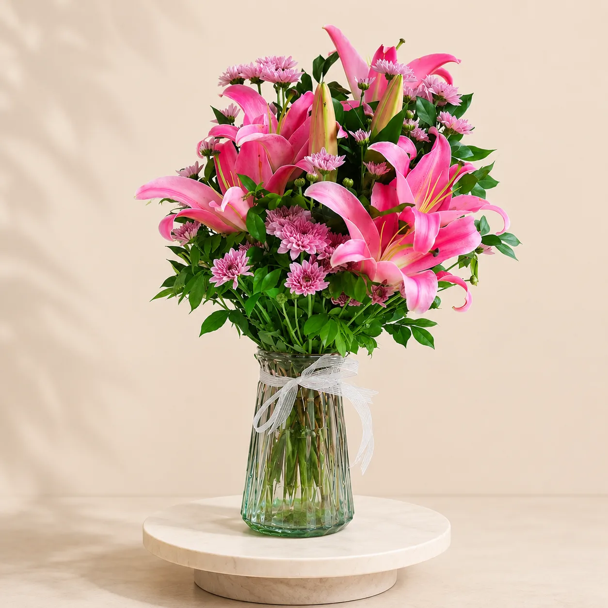 Premium Pink Lily & Chrysanthemum Vase Arrangement