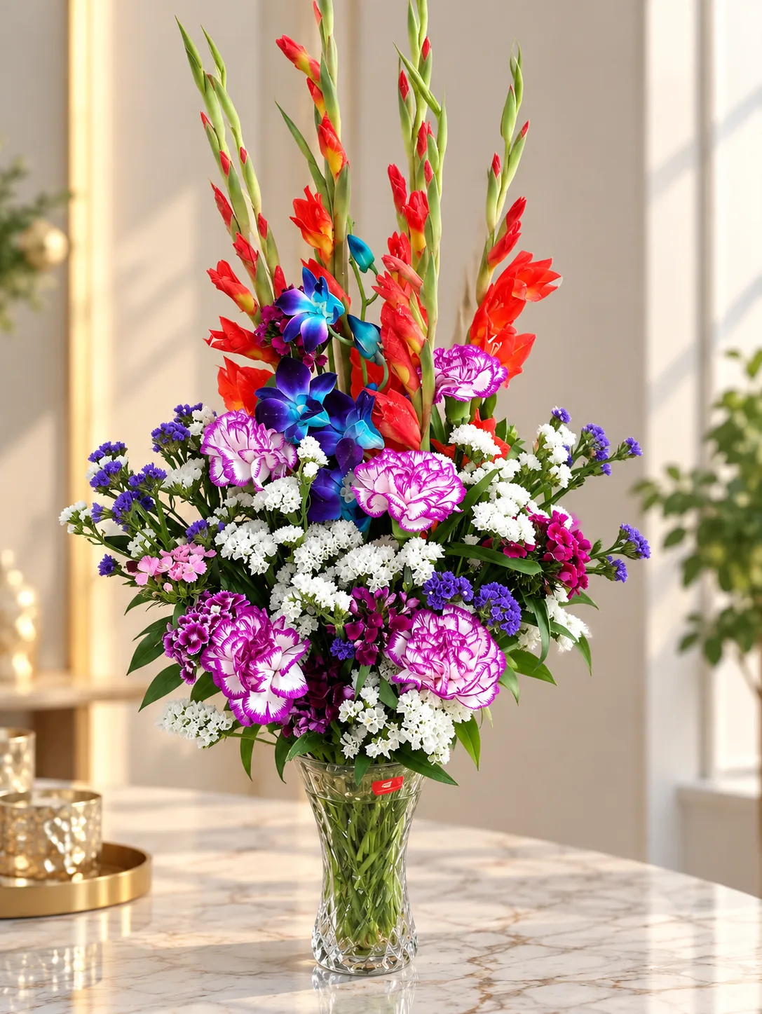 Crimson Orchid Radiance Mixed Flower Vase
